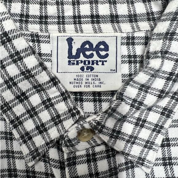 VTG Lee Sport Wisconsin Badgers Flannel Shirt XL Black White Check Cotton - Picture 5 of 6